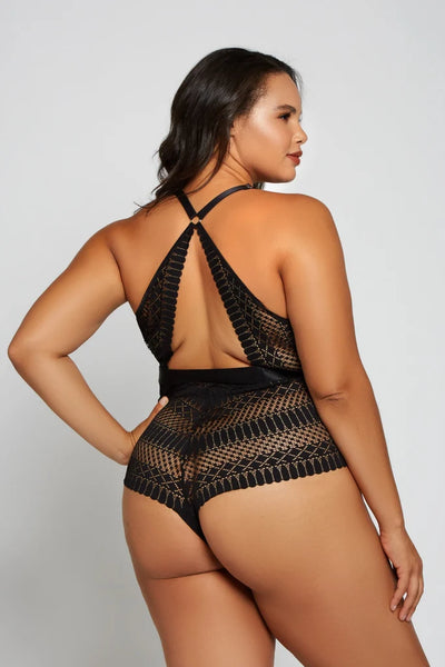 Hazel Lace Plunge Bodysuit Black