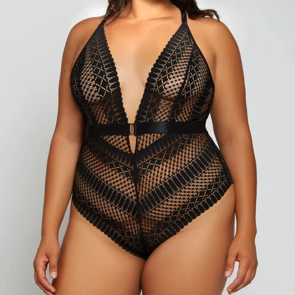 Hazel Lace Plunge Bodysuit Black