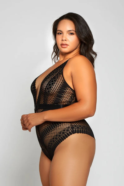 Hazel Lace Plunge Bodysuit Black
