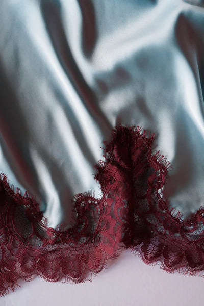 Satin Mini Slip 16270 Icy Blue/Pinot Lace