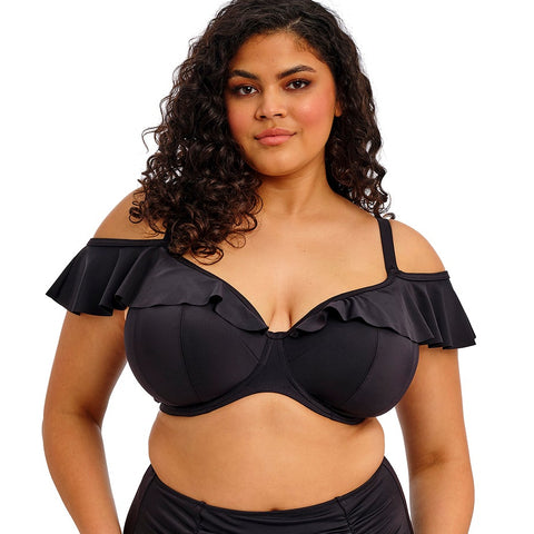 Plain Sailing Plunge Frill Bikini Top ES7282 Black