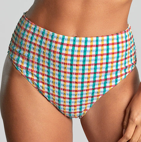 Seersucker High Waist Swim Brief Multi