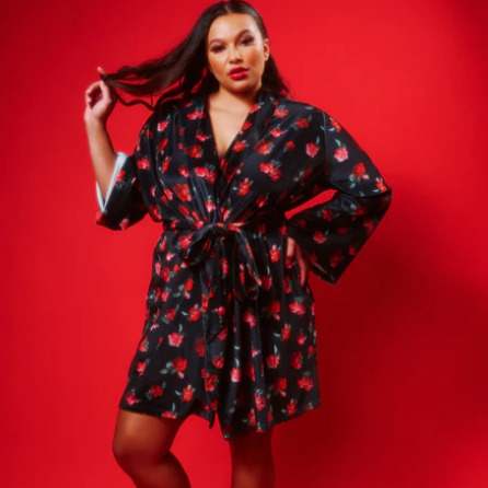 Velvet Short Robe 17019 Roses – shopbroadlingerie