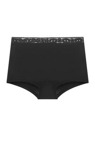 Whisper Lace Cotton Modal High Rise Boyshorts Black