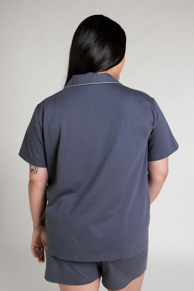 Cotton Stretch Button-Down Short Sleeve PJs Crown Blue