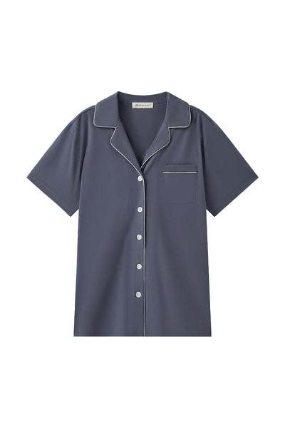 Cotton Stretch Button-Down Short Sleeve PJs Crown Blue