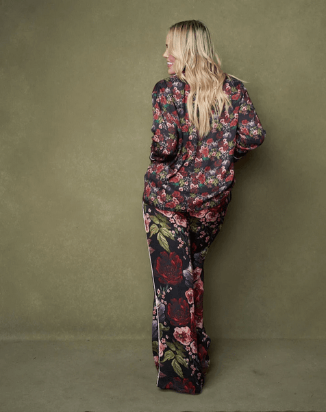 Floral Sateen Wide Leg PJs 14031 Black
