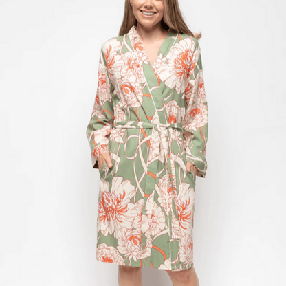 Sage Short Robe C-9587 Green Floral